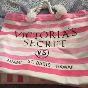 Victorias Secret large beach Tote Pink White Stripes